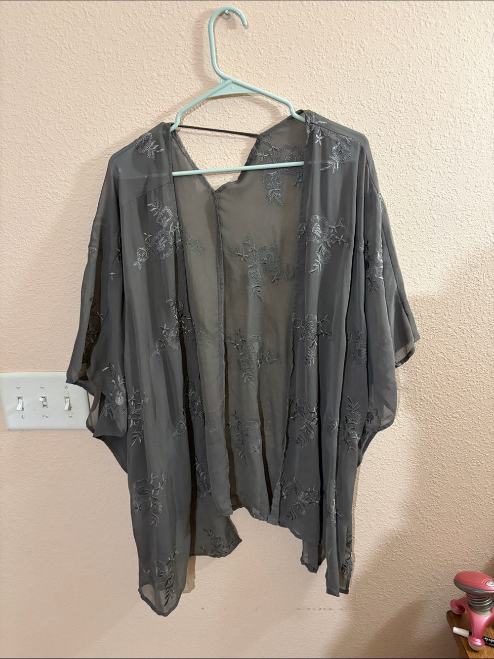 Maurice’s Lightweight Gray/Olive Embroidered Kimono Cardigan